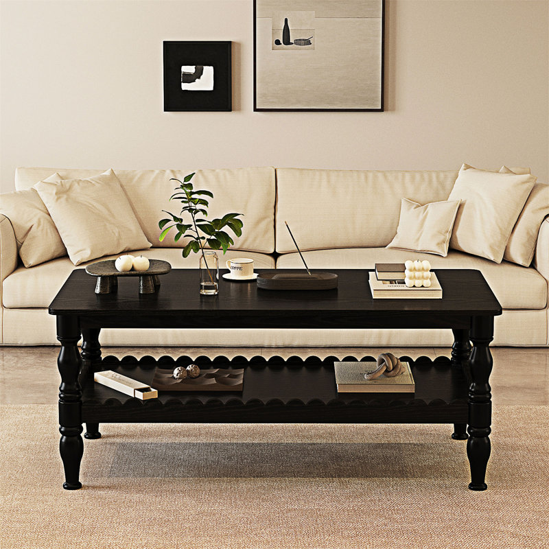Table basse en bois avec tablette, Noir antique