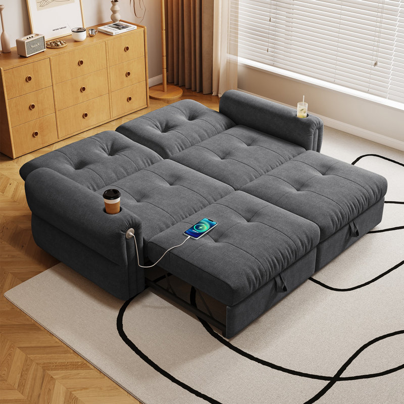 Un canapé-lit convertible de 77 pouces et une pièce 2-en-1 convenant à la fois pour s'asseoir et se coucher. Fabriqué en tissu Sheneyron