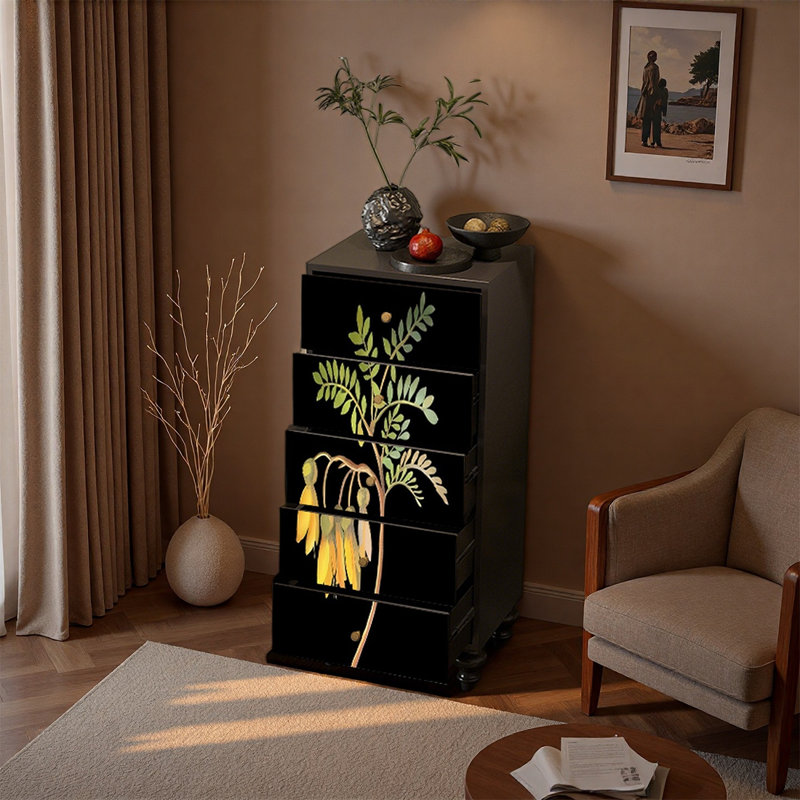 Armoire de rangement spacieuse à cinq tiroirs, Noir