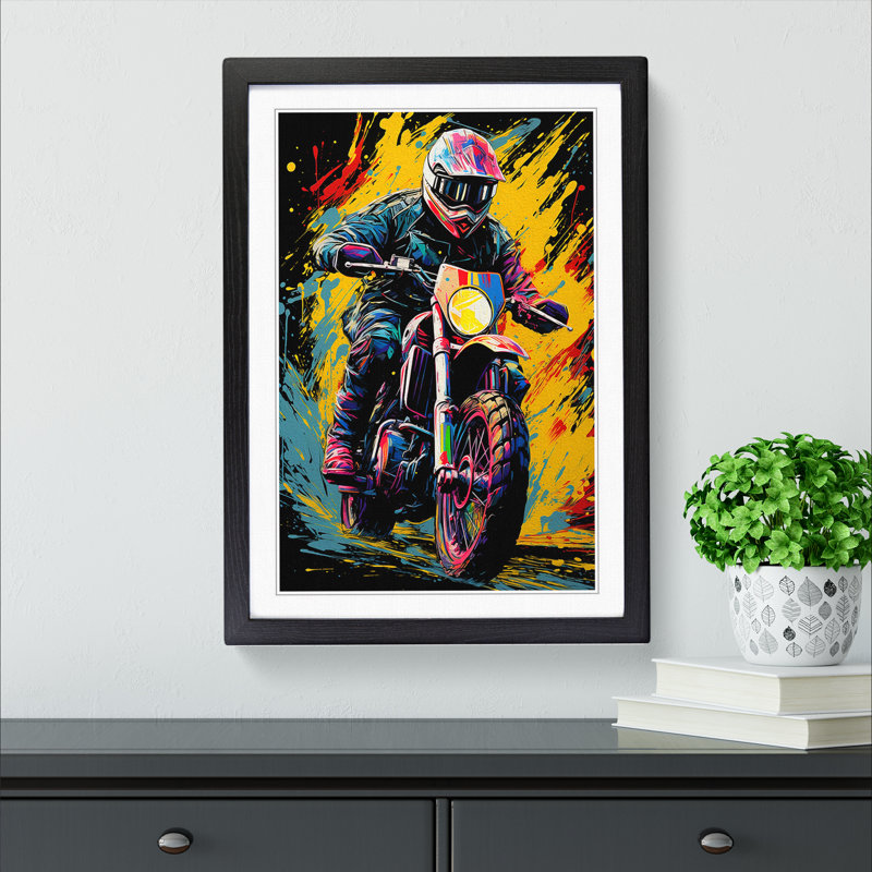 Motorbike Colour Field - Single Picture Frame Print on Wood, Black Framed, 34cm H x 25cm W x 2cm D