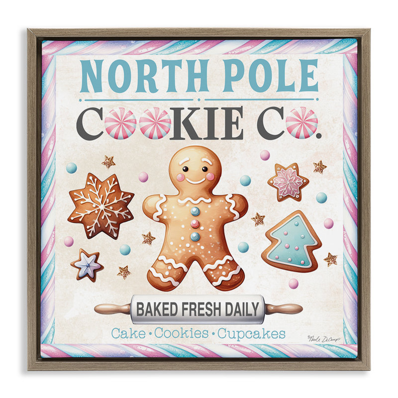 Art mural sur toile Gingerbread Cookie Co par Nicole DeCamp, Cadre flottant orme Montalcino, H 18 po x l 18 po