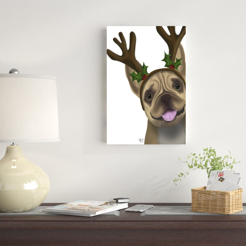 «French Bulldog, Antler 2» par Fab Funky - impression sur toile tendue, H 18 po x l 12 po