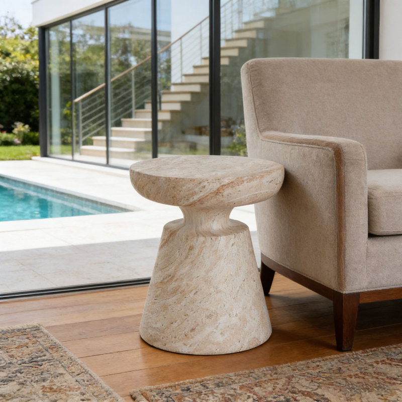 Table d'appoint d'extérieur en travertin Ponti, Beige