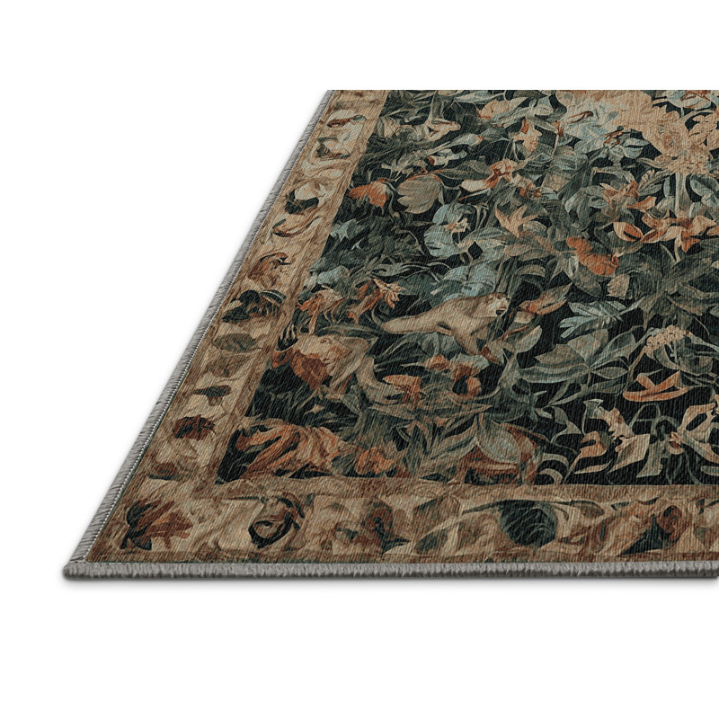 Machine Washable Brown Area Rug, Square 7'