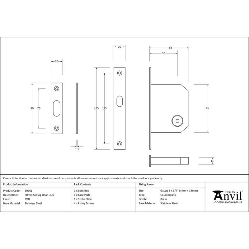 Sliding Door Lock, PVD Brass
