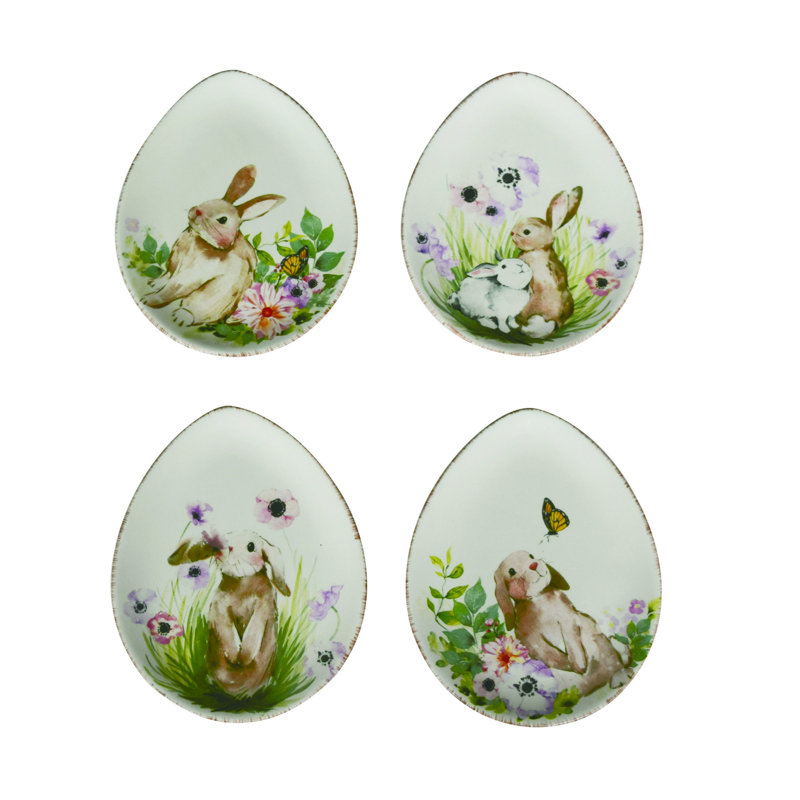  Ensemble de 4 assiettes décoratives de Pâques en céramique
