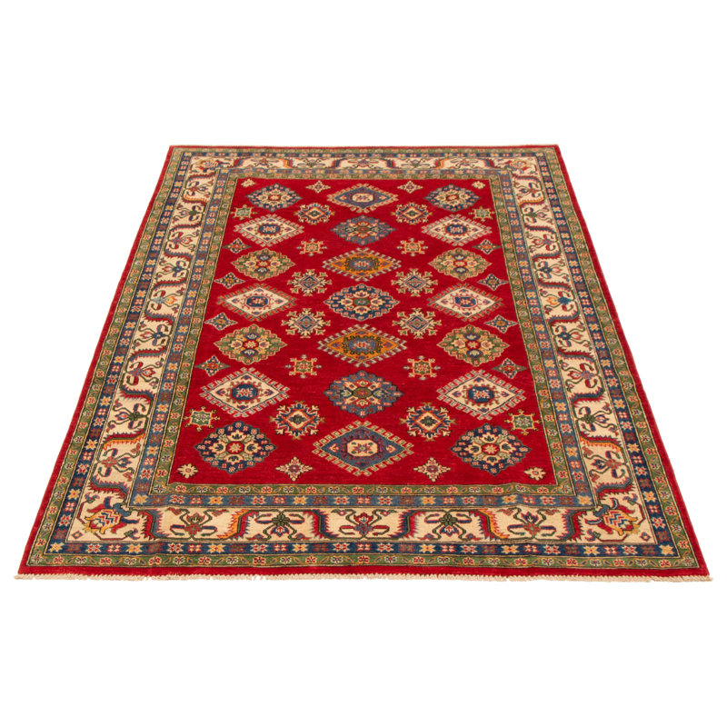 Tapis unique en laine noué à la main 6 pi 1 po x 9 pi nouvel âge Ocelia en rouge foncé / brun