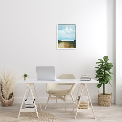 Atmosphère de nuages bleus sur un chemin de campagne par Cloverfield & Co. - Peinture sur toile à cadre flottant