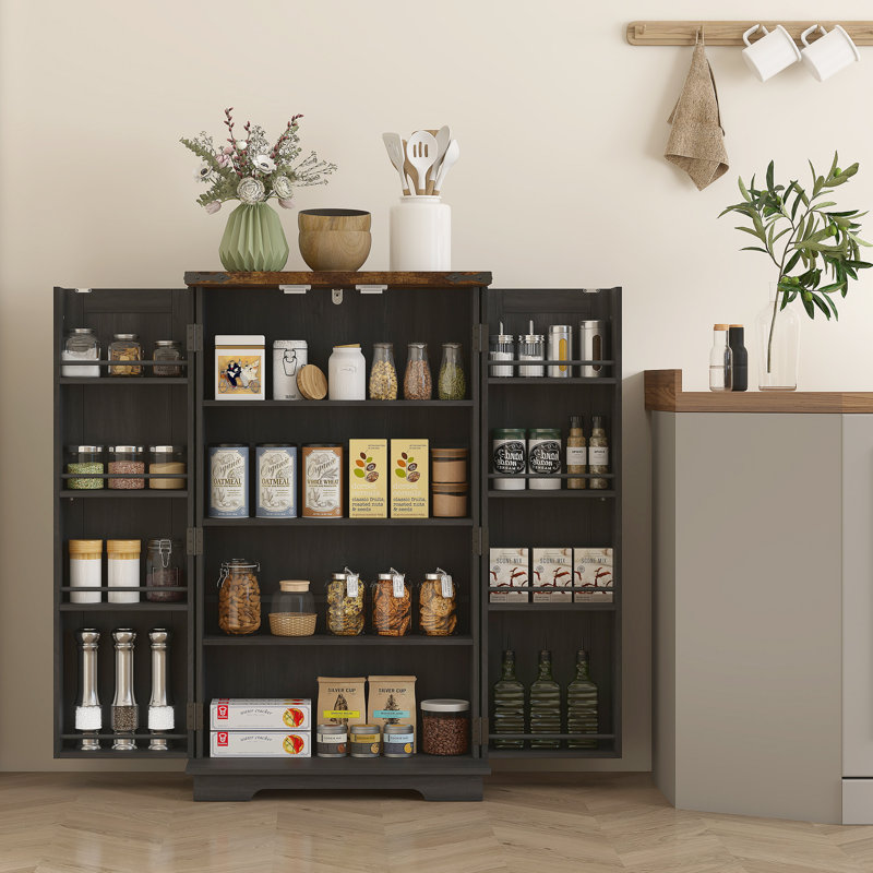 Kitchen Pantry Cabinet Storage Cabinet with Adjustable Shelves Black