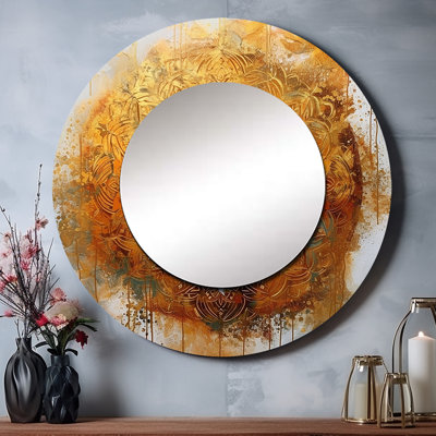 Radana blanc et or Radana Mandala VI - grand miroir mural Mandala, miroir décoratif rond traditionnel, impression d'art en métal