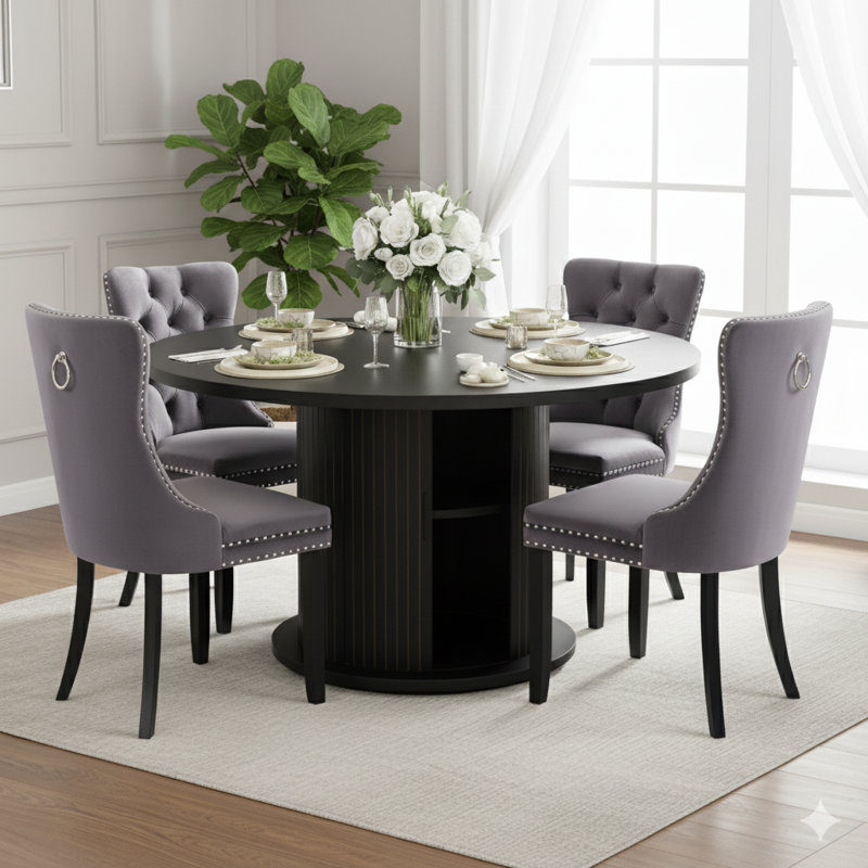 48 Inch Round Dining Table Sets For 4-6 People, Gray