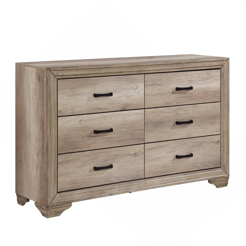 Commode 6 tiroirs avec quincaillerie de chambre noire, design contemporain rustique