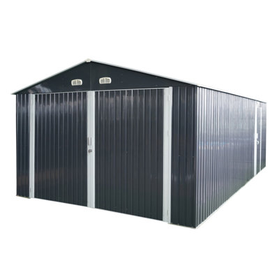Remise de garage extérieure en métal 20X13 pi pour voiture, vélo, tondeuse à gazon - 2 portes et 4 bouches d'aération pour la cour arrière
