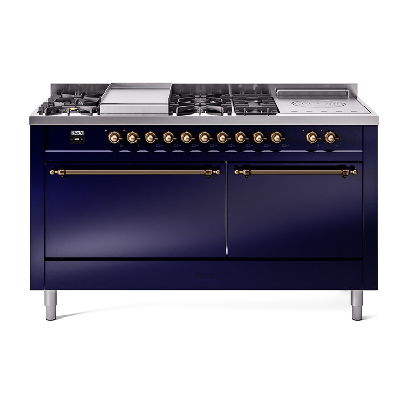 ILVE Nostalgie II, cuisinière à double combustible de 60 po, 7 brûleurs, plaque chauffante, surface de cuisson française