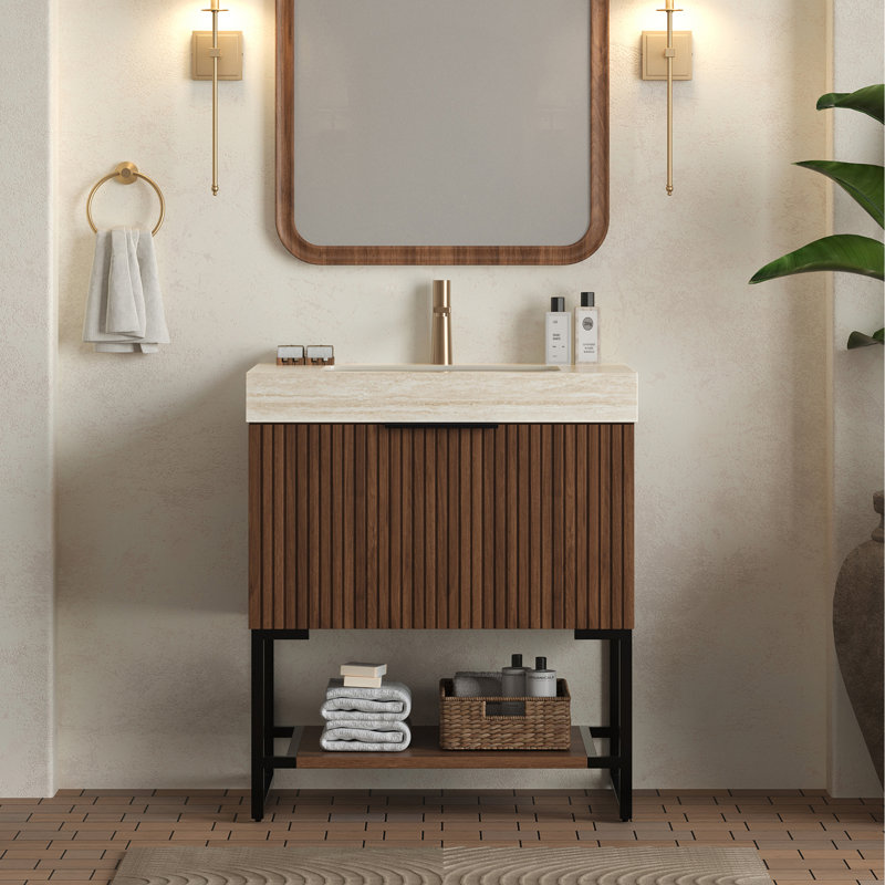 Meuble-lavabo, évier et meuble-lavabo moderne en travertin de luxe Lux, aspect marbre beige pour la cuisine