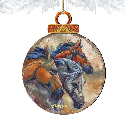 Let Them Run Horse Heads Wooden Ornament by J. Bergsma