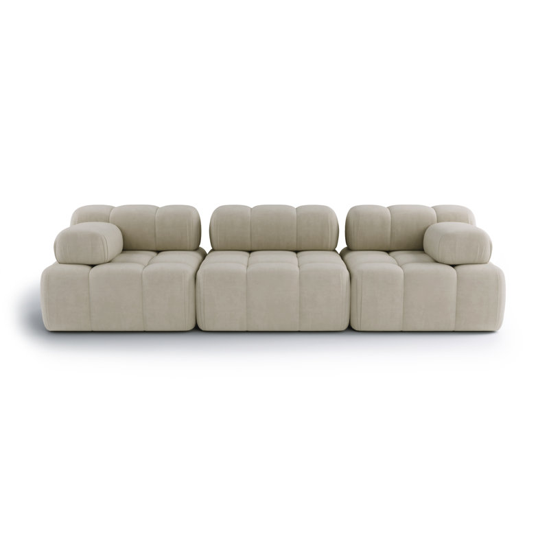 3 Seater Velvet Sectional, Beige