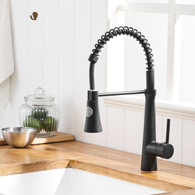 Contemporary Matte Black Kitchen Faucet With Pull Down, Ceramic Cartridge, Water Repellent Finish, Simple Flow Adjustment, Effortless Install Procedure Filler,