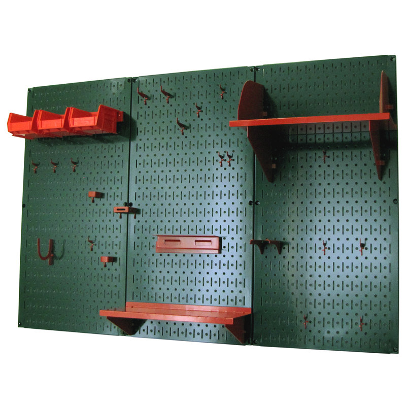 Ensemble de panneau perforé de rangement pour outils standard H 32 po x 48 po, Vert et rouge