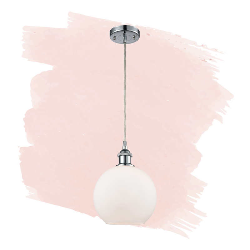 Luminaire suspendu sphère 1 lumière Baptista, Blanc mat, Chrome poli, Ampoule DEL 6 watts Vinage