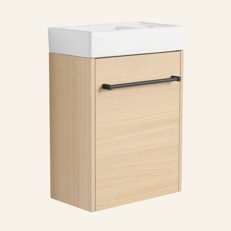 Meuble-lavabo mural 16 po avec lavabo en céramique et porte d'armoire à fermeture en douceur, pour petite salle de bain