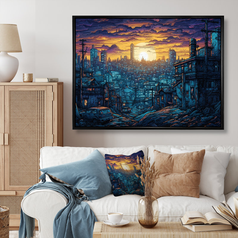 «Blue and Yellow Elegance In Expanse I», reproduction d'art sur toile, H 12 po x l 20 po x P 1 po, Cadre flottant noir