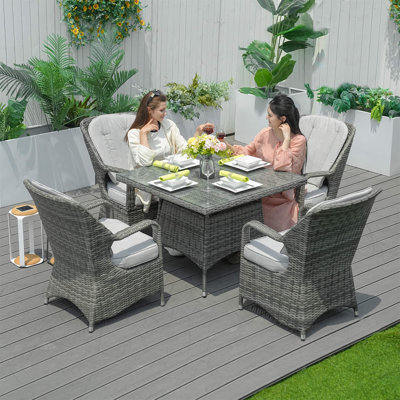 Abrihome 5-piece Outdoor Dining Set With Square Table In Pe Wicker And Cushions