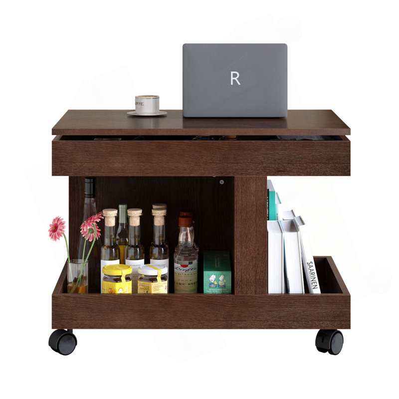 Petite table basse avec roulettes, table d'appoint multifonctionnelle rotative à 360 °, table de bout roulante avec compartiment de rangement, table de chevet mobile pour le salon, la chambre et le mobilier de maison