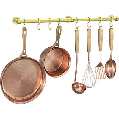 Stainless Steel Hanging Pot Rack Hanger Wall Mounted Hanging Pot Bar Rack Heavy Duty Pot Hangers Kitchen Rail with 8 S Hooks (Brushed)