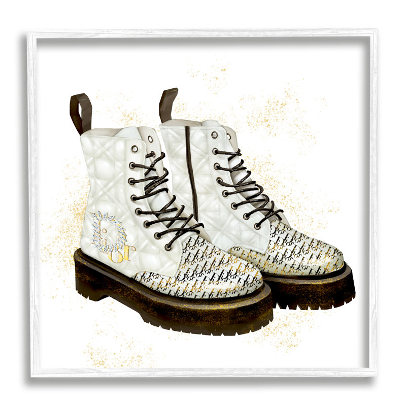 Bottes de mode en cuir matelassé motif de pierres précieuses brillantes noir, estampe numérique encadrée, art texturé par Ziwei Li