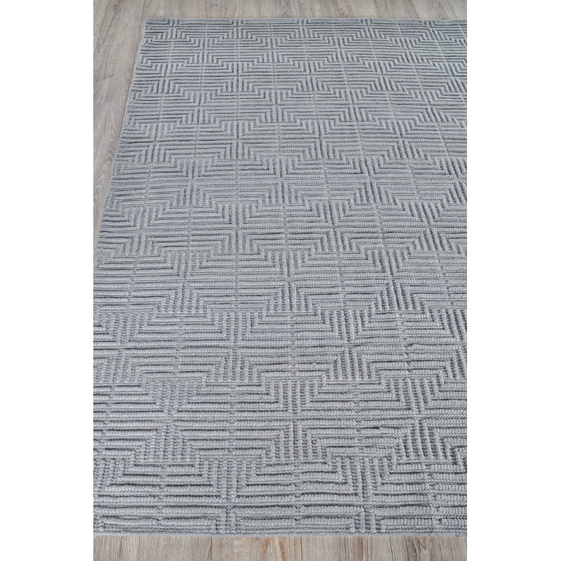Manzoni Wool Geometric Area Rug in Navy, Rectangle 12' x 15', Gray