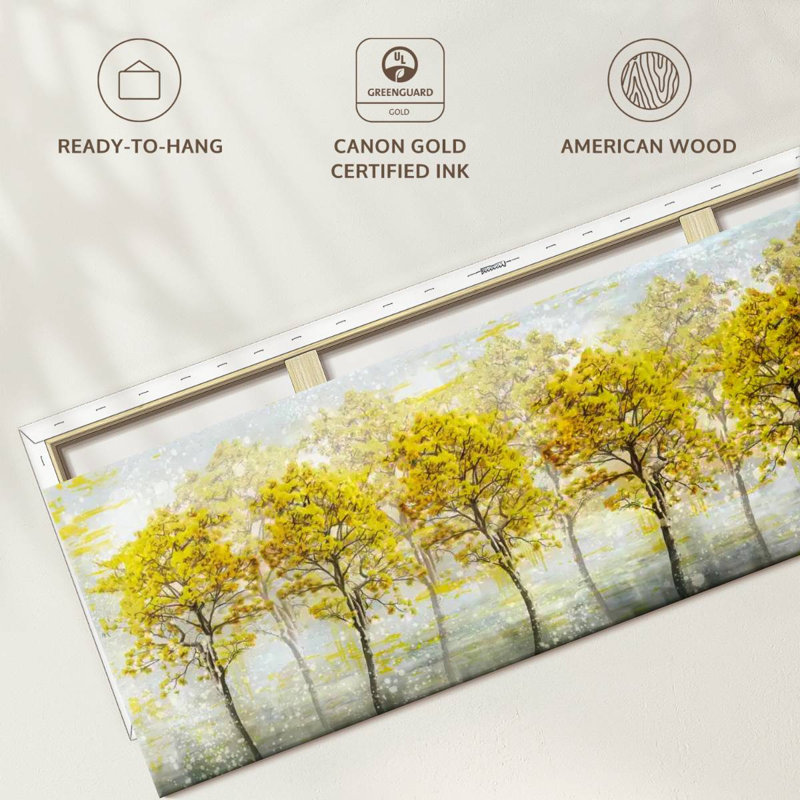 Automne, arbres jaunes sur toile, H 18 po x l 54 po x P 1,25 po