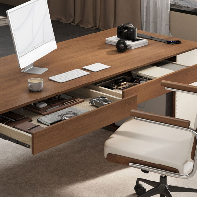 Bureau de direction rectangulaire en bois massif avec tiroirs Nut-Brown, H 29,53 po x l 62,99 po x P 31,5 po, Retour à gauche