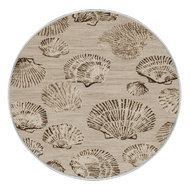 Washable Shell Impressions Coastal Area Rug, Round 4'
