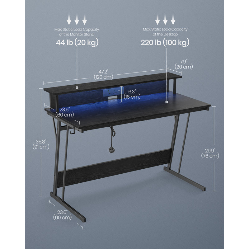 Alcedo Computer Table, Ebony Black, 76cm H x 100cm W x 60cm D