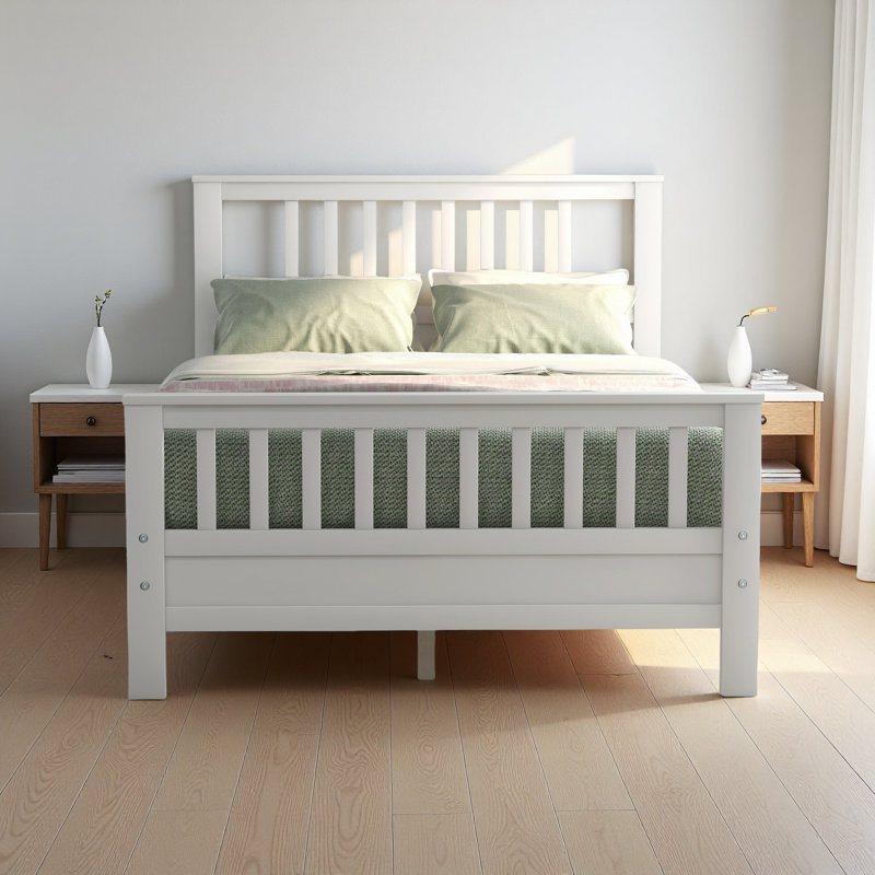 Lit plateforme en bois avec tête et pied de lit, Lit double