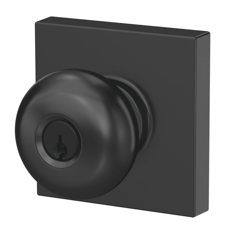 Plymouth Keyed Entry Knob with Collins Trim, Matte Black