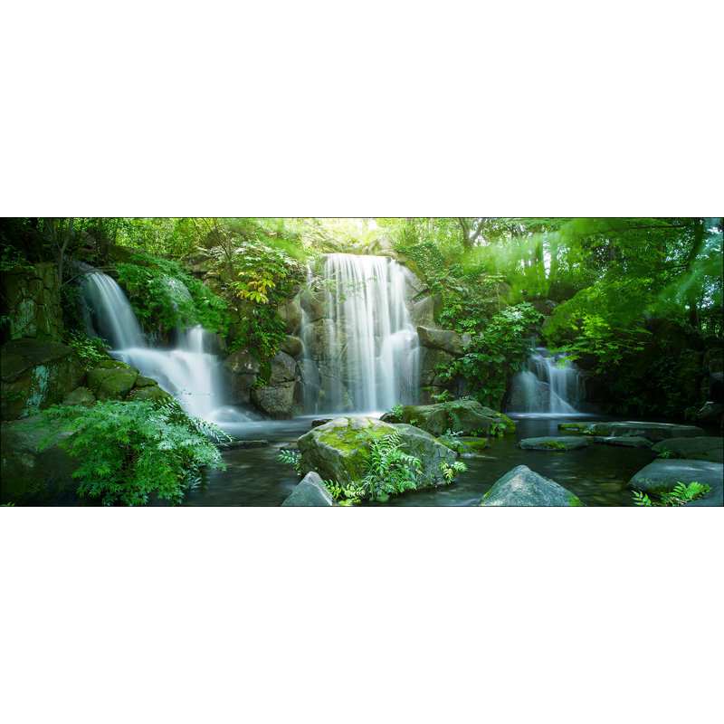Waterfall In Paradise - No Frame Print on Glass, 50cm H x 125cm W x 1.4cm D