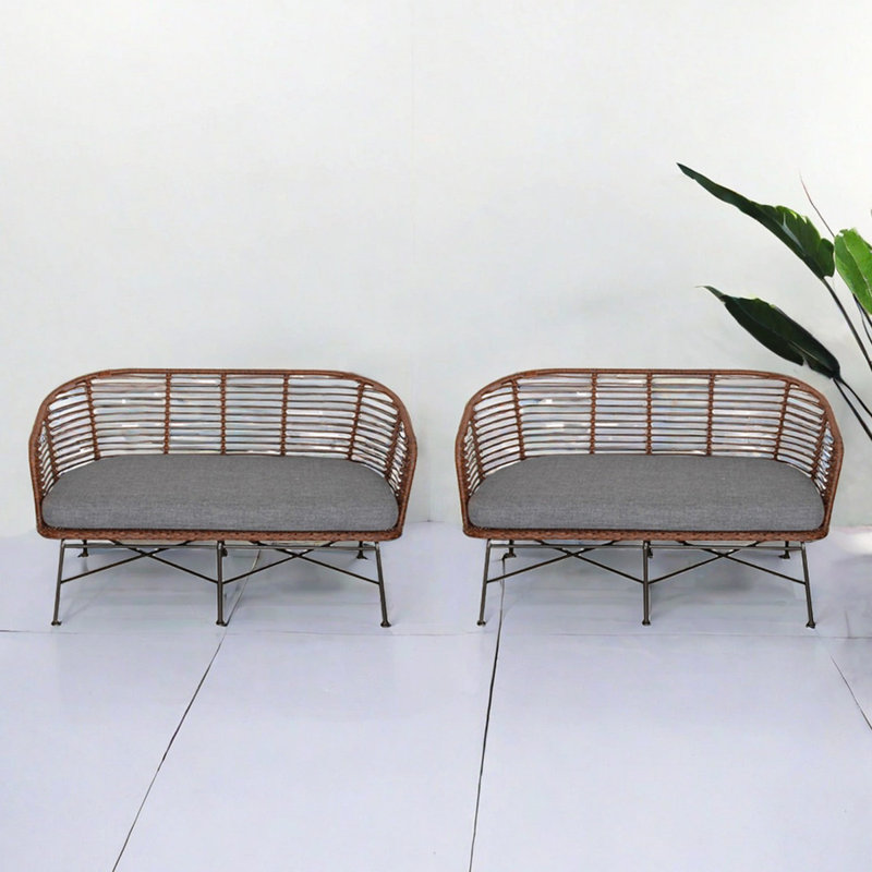 Outdoor Handmade Rattan Sofa Patio Garden Relaxati 51.18'' Wide Rectangle Wicker Loveseat with Cushions