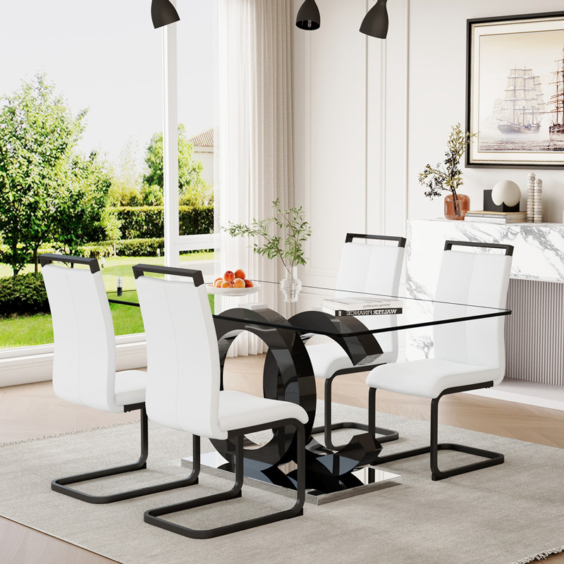 Ensemble de table de salle à manger 5 pièces, Noir / blanc