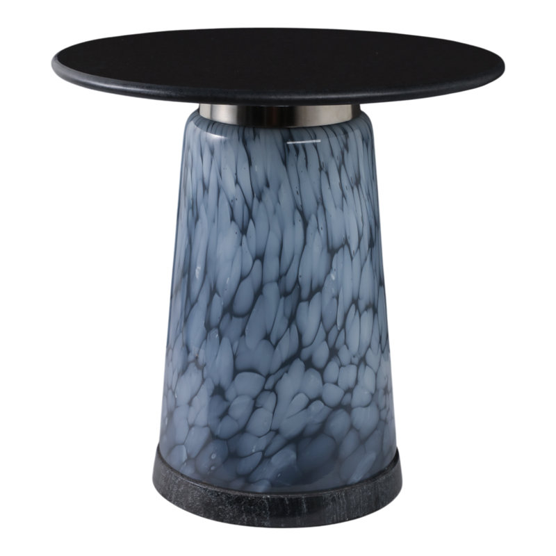 Glass and Marble Accent Table with Modern Tapered Base, 18.25" H x 18" W x 18" D