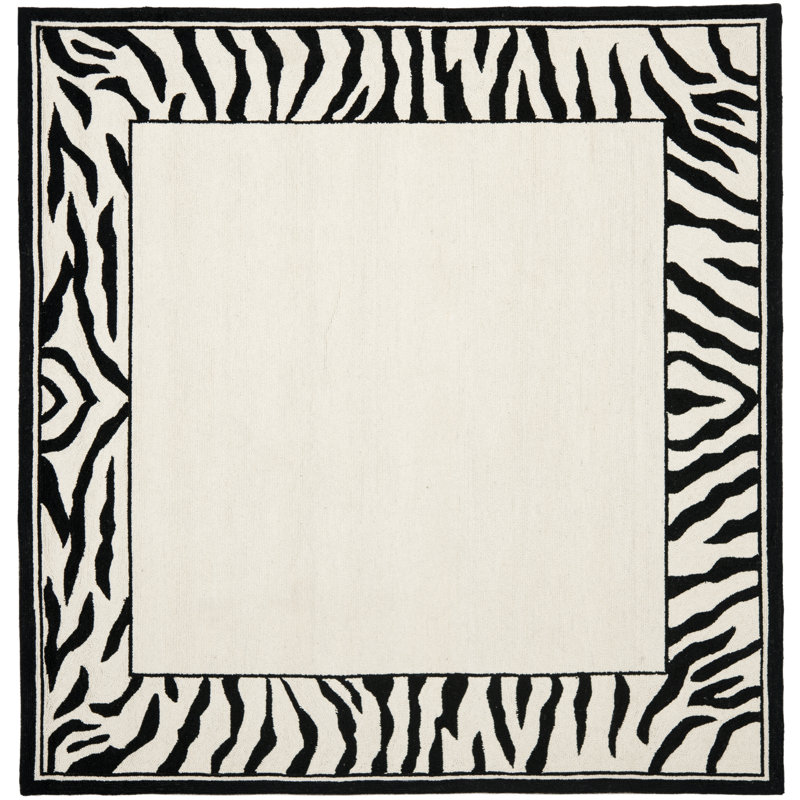 Callula Hand Hooked Wool Pile Animal Print Rug, Square 6'