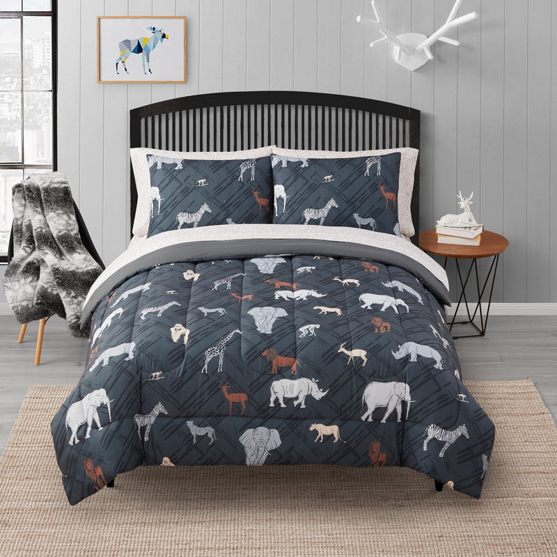 Full Safari Print Microfiber Down Alternative Kids Bedding Set