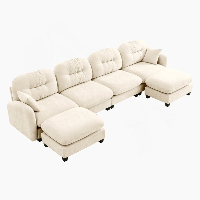 Canapé modulaire en U modulaire avec repose-pieds, tissu en chenille doux, dossier rembourré et capitonné, conception ergonomique pour les chambres et les salons