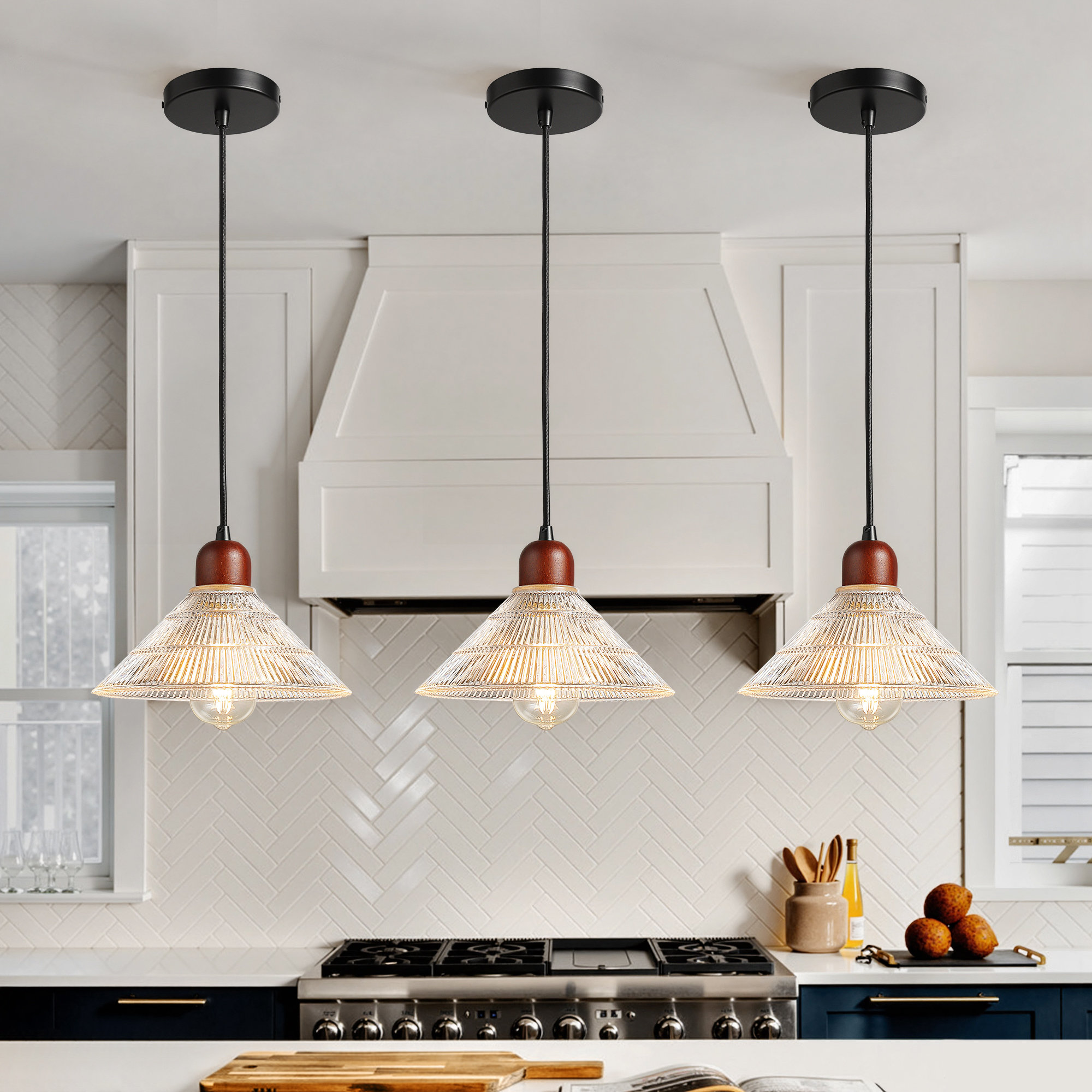 Mercer41 Luminaire suspendu simple à 1 lumière avec verre transparent ...