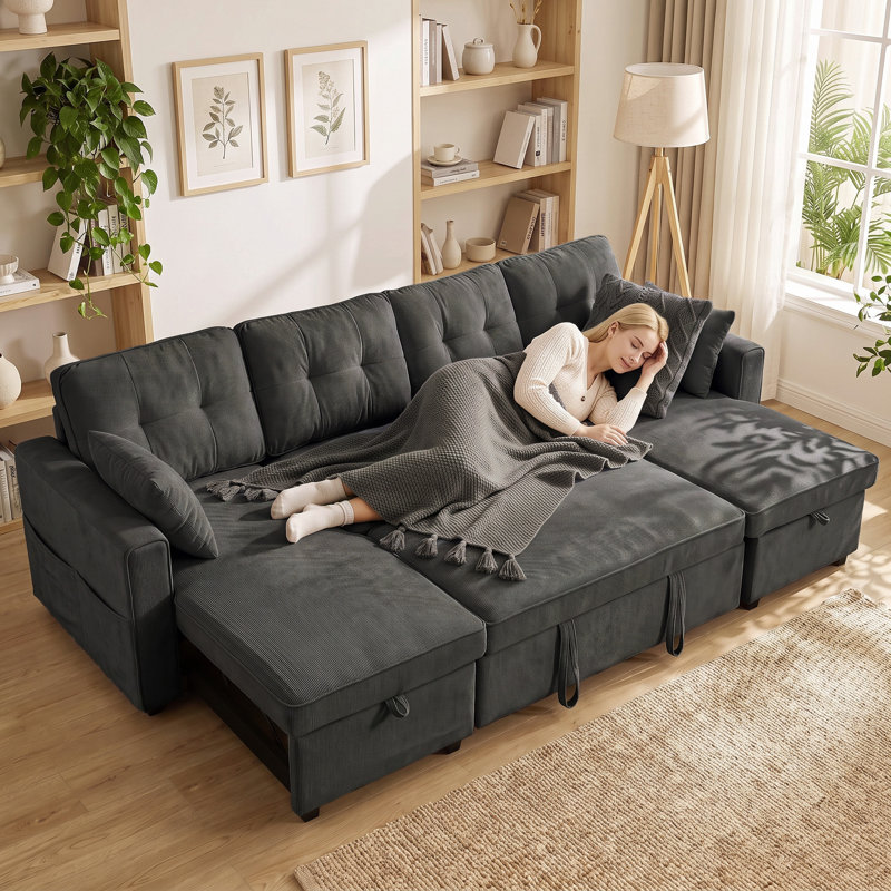 Canapé-lit modulaire, canapé-lit escamotable en U de 113 po, gris foncé