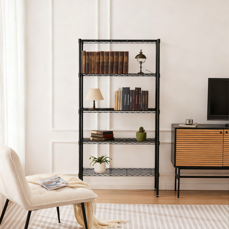 Étagère en métal robuste à 5 niveaux, support de rangement en acier réglable avec capacité de 350 lb par tablette, organisateur polyvalent pour la cuisine, le garde-manger, le garage, la buanderie et la salle de bain