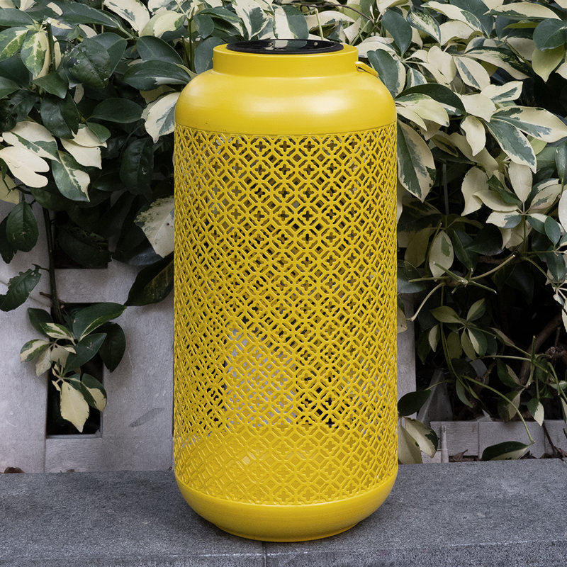 Outdoor Metal Solar Powered Lantern 17"H, Yellow