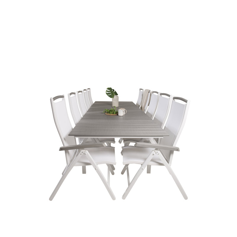 Faiyaz 10 - Person Patio Dining Set with Extendable Rectangular Table, White/Taupe