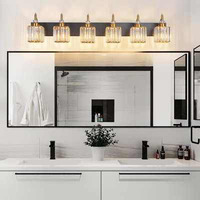 Luminaire de meuble-lavabo moderne en cristal - 6 lumières au-dessus d'un miroir pour une ambiance élégante